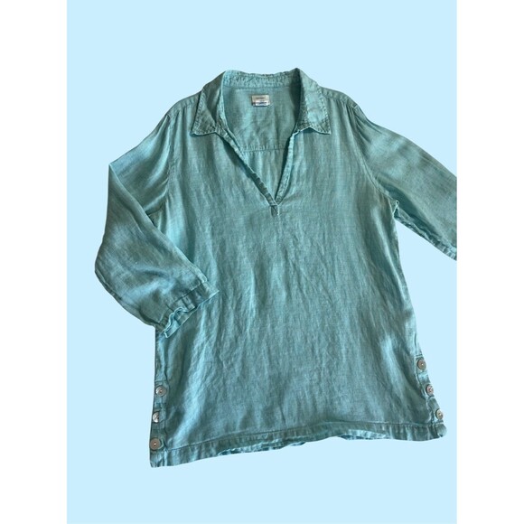 Sigrid Olsen Popover Tunic Top Shirt Womens Small Blue Collared 100% Linen - Picture 1 of 8